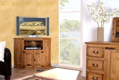MEXICO Möbel TV-Schrank Eckschrank Hacienda - Eckkommode aus massivem Pinienholz, stilvolles mexikanisches Design, perfekt für platzsparende Lösungen im Wohnzimmer.