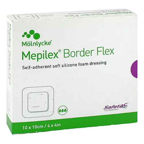 Mepilex Border Flex 10x10 cm Schaumverband Haft - 10 ST - Kompressen & Verbände, hochgradig anpassungsfähiger Wundverband mit 360-Grad-Dehnung für optimale Haftung und verbessertes Exsudatmanagement.