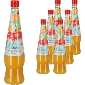Mautner Sirup Orange-Mango 0%, ohne Zucker, für ca. 29L Fertiggetränk, je 700ml, 6 Flaschen