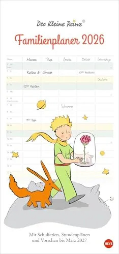 Der Kleine Prinz Familienplaner 2026: Familienkalender mit Motiven aus dem Kinderbuch-Klassiker. Wand-Kalender mit 5 Spalten. Terminkalender für Familien (Familienplaner Heye)