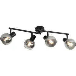 QAZQA - Art Deco Deckenleuchte Vidro 4-flammig schwarz mit Rauchglas - Strahler mit stilvollem Design, bietet dimmbare Beleuchtung für stimmungsvolle Akzente in Wohnzimmer oder Schlafzimmer.