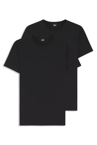 BOSS Herren Round Neck T-Shirt 2er Pack, Slim Fit, Black, L - T-Shirts für Herren im 2er Pack, Slim Fit mit klarem Design und Logo auf der Brust. Hergestellt aus 95% Baumwolle für höchsten Tragekomfort und optimale Passform, nachhaltig produziert mit BCI Cotton.