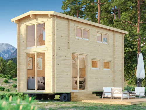 Fjordholz Tiny Gartenhaus Heritage 70 A - Massives Tiny Gartenhaus mit 70mm starken Wänden aus nordischer Fichte. Ideal für Gartenliebhaber – robust, individuell anpassbar und mit hochwertigen Fenstern für viel Licht.