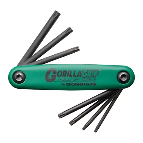 Bondhus GorillaGrip Star Tamper Resistant Klapphalter TR-TF7S, Torx, 7-teilig - Hochwertiger Klapphalter für Torx-Sicherheitsschrauben, gefertigt aus speziellem Stahl für hohe Langlebigkeit. Ideal für präzises Arbeiten und schnelle Einsätze, mit 90° Stoppstellung und gefasten Werkzeugenden.