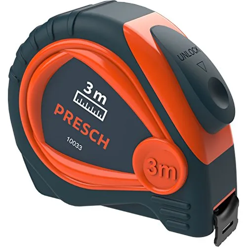 Presch Bandmaß 3m - Robustes Maßband mit stabiler Gürtelklemme und automatischem Aufrollsystem - Profi Metermaß 3 Meter