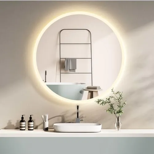 HOKO Rund 60cm LED Badspiegel mit Touch Schalter - Badezimmer Wandspiegel mit stufenlos wechselbarer Lichtfarbe (2700K-6500K), Memory-Funktion und einfacher Montage – ideal für modernes Badezimmerdesign.