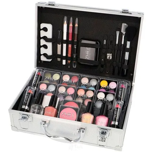 Schminkkoffer Set Alu Profi-Qualität mit French Manicure 58-teilig - Damen Geschenksets mit umfangreicher Kosmetik-Ausstattung, ideal für Reisen und jederzeit einsatzbereit. VEGAN und in Originalgrößen für ein perfektes Make-Up.