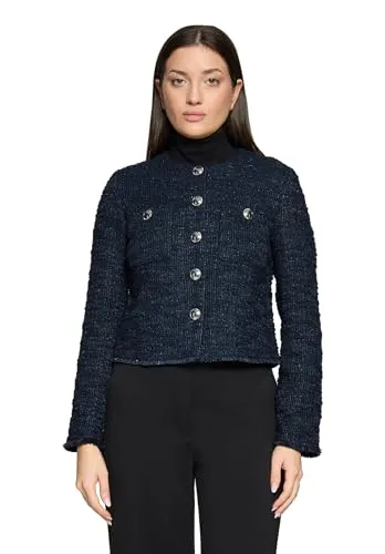 Jackenblazer BETTY BARCLAY Damen langarm in Dunkelblau - Eleganter Jackenblazer aus hochwertigem Bouclé mit weichem Fall. Ideal für vielseitige Kombinationen, ausgestattet mit Rundhalsausschnitt und langen Ärmeln. Perfekt für jeden Anlass!