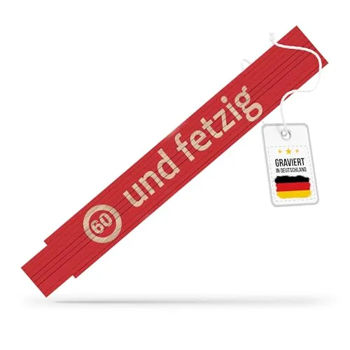andSmile Zollstock mit Gravur - Meterstab mit Spruch 60 und fetzig - Geschenk zum 60. Geburtstag - lustige Geschenke für Männer, Frauen, Handwerker, Papa - Geburtstagsgeschenk