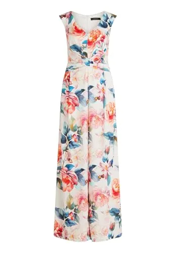 Vera Mont Damen Jumpsuit mit Raffung 36, Rosé/Red - Eleganter Jumpsuit von Vera Mont für besondere Anlässe. Mit figurnaher Taille, floralem Muster und bequemen Nahttaschen – ideal für stilbewusste Frauen. Der Reißverschluss auf der Rückseite ermöglicht einfaches An- und Ausziehen.