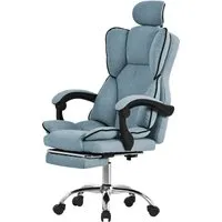ML-Design Ergonomischer Bürostuhl Blau - Bürostuhl mit hoher Rückenlehne, Fußstütze und verstellbarem Kopfstütze – ideal für langen Komfort im Homeoffice oder Büro.