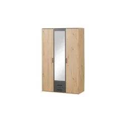 Mid.you Drehtürenschrank in Anthrazit und Eiche - Stilvoller Kleiderschrank mit 4 Fächern und 2 Schubladen, made in Germany. Der Blauer Engel zertifizierte Schrank bietet eine clevere Inneneinteilung und passt perfekt in jedes Schlafzimmer.