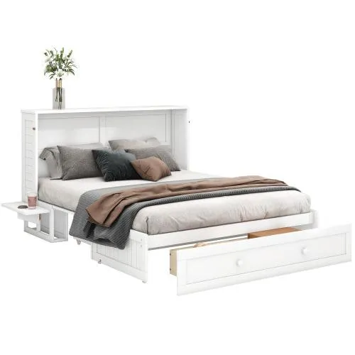 Platzsparendes Schrankbett mit Schubladen und Lattenrost (140x200 cm) - Schrankbetten für kleine Räume, inkl. Lattenrost und Schublade, horizontal klappbar aus massivem Kiefernholz, ideal als Gästebett.