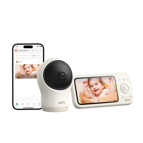 eufy Babyphone C10 mit 2K HD Kamera und 12 Std Akku - Erlebe gestochen scharfe 2K HD-Qualität mit 351° Panorama-Sicht und 4× Zoom. Das Babyphone bietet eine hybride Verbindung für maximale Sicherheit und bis zu 12 Stunden Akkulaufzeit – perfekt für ruhige Nächte.