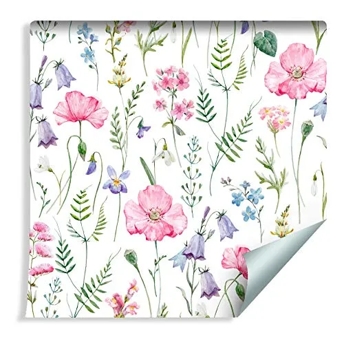Muralo Tapete sanfte Blumen mit Aquarell gemalt Vlies Pflanzenwelt Blätter Blumenstrauß - 185254369
