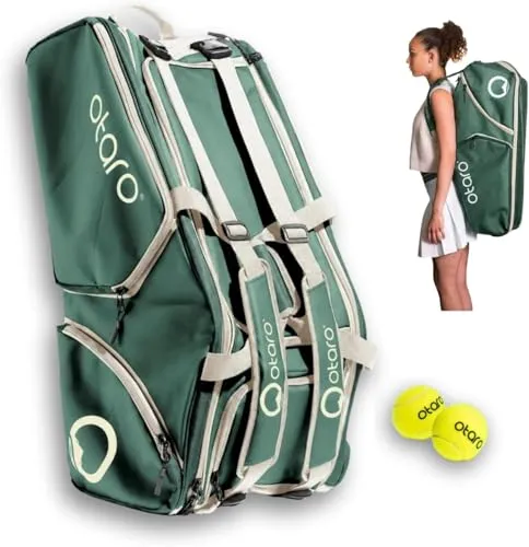 Otaro Tennistasche (82L) grün - 3-in-1 Tragesystem, Schuhfach für saubere Aufbewahrung und 4er Schlägerfach für optimale Organisation