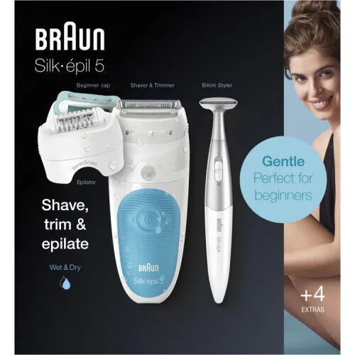 Braun Silk-Epil 5-810 SensoSmart™ Epilierer - Weiß - Epilierer für sanftes Haarentfernen, mit SensoSmart™ Technologie für optimale Anwendung, ideal für Beine und Bikini.