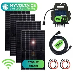 MyBasic Balkonkraftwerk 1760+ Watt – Premium transparent Variante - Solaranlagen mit 4x bifazialen Hochleistungsmodule und WLAN Wechselrichter (2025er Modell), jetzt mit 0 % MwSt. – das leistungsstarke Kraftpaket für nachhaltige Energie!