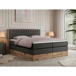 MKS MEBLE King Boxspringbett 180x200 mit Bettkasten - Elegantes Boxspringbett in Wotan Eiche mit praktischem Stauraum, 7-Zonen Taschenfederkernmatratze und Topper für optimalen Schlafkomfort.