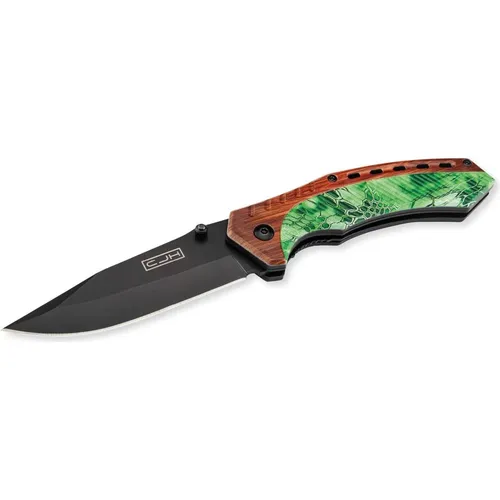 HERBERTZ Taschenmesser Holzoptik Camo - grün/braun - Praktisches Taschenmesser mit 21 cm Gesamtlänge und 9 cm Klinge aus robustem 420er Stahl. Ideal für Outdoor-Aktivitäten und den täglichen Gebrauch. Kompakt und leicht mit nur 120 g.