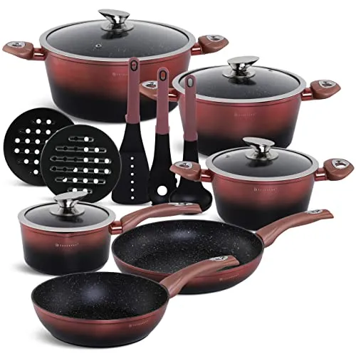 B EDENBERG Decorate Your Kitchen 15 TLG Topfset Induktion, Töpfe & Pfannen beschichtet, Kochtopf Set induktions, Kochtöpfe, Kochgeschirr, induktionsgeeignet, EB-5626