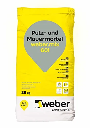 Weber.mix 601 Mauer- und Putzmörtel 25 kg/Sack - Putzmörtel für Innen- und Außenanwendungen, ideal für Mauern und Reparaturarbeiten, widerstandsfähig und leicht verarbeitbar.