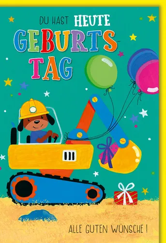 Geburtstag - Karte mit Umschlag - Hund im Bagger