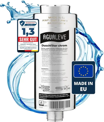 AGUALEVE® Wasserfilter Dusche | Chrom, Kalk- und Schadstoffschutz - Wasserfiltersystem für Dusche und Badewanne, entfernt Kalk, Schwermetalle und Schadstoffe für reines und gesundes Duschwasser.