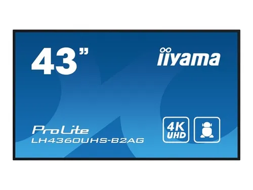 iiyama ProLite LH4360UHS-B2AG 43" Monitor - 4K LCD-Display mit 500 cd/m² Helligkeit, ideal für Digital Signage. Ausgestattet mit Android 11 und iiSignage², bietet es eine einfache Benutzererfahrung und 24/7 Zuverlässigkeit.