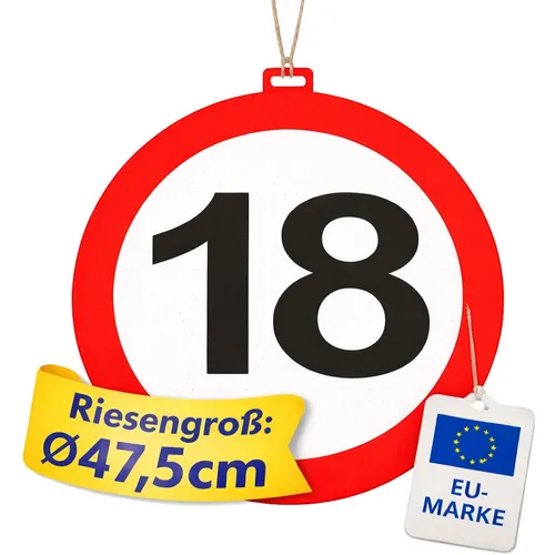 Verkehrsschild 18. GEBURTSTAG Deko Zahl Dekoschild Partydeko - Riesig: Ø47,5cm