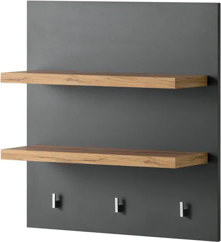 KOCHSTATION Wandregal KS-Westminster - 2 Ablageböden, 3 Haken, 60 cm Breite - Regal für die Küche mit 2 Ablageböden und 3 Haken, ideal für Ordnung und Stauraum. Made in Europe und FSC-zertifiziert für nachhaltige Waldwirtschaft.
