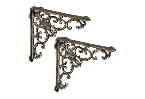 relaxdays Wandregalhalter 2er Set Regalwinkel antik, Bronze