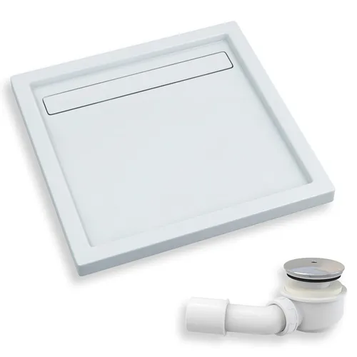 Duschwanne Quadratisch 100x100 cm - Acryl Dusche mit Ablaufgarnitur - Duschwanne aus hochwertigem Acryl, bakterienresistent und leicht zu reinigen. Barrierefrei und modern, ideal für jedes Badezimmer. Set enthält Duschwanne und Ablaufgarnitur.