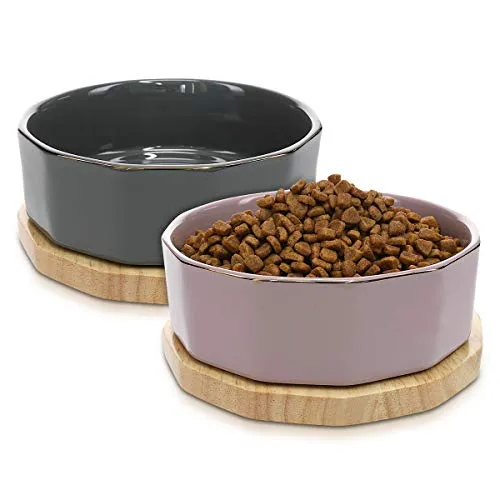 Navaris Fressnapf Set aus Keramik - 2x Hundenapf mit Eichenholz Unterlage - Fressnäpfe für Hunde mit stabiler Halterung, die eine angenehme Fresshaltung ermöglicht. Edles Design und 800ml Fassungsvermögen pro Schüssel sorgen für Funktionalität und Stil.