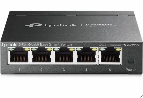 TP-Link TL-SG605E 5-Port Gigabit Netzwerk Switch - Netzwerk-Switch mit 5 RJ45-Ports, Plug-and-Play, energieeffizient und ideal für einfache Verwaltung durch QoS und VLAN für optimierte Leistung.