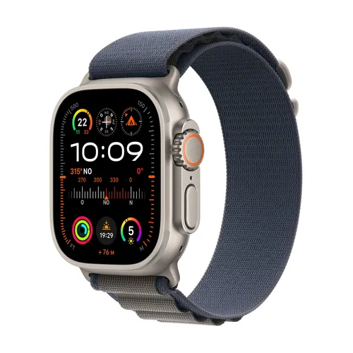 Apple Watch Ultra 2 4G 49 mm - Robuste Titan-Smartwatch mit blauem Alpine Armband, ideal für Outdoor-Aktivitäten und präzises Training