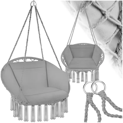 tectake® Hängesessel für Indoor und Outdoor - Wetterfester Hängesessel mit robustem Gestell und weichem Kissen, ideal zum Entspannen und Verwandeln von Balkon oder Garten in eine Wohlfühl-Oase.