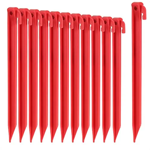 com-four® 12x Zelt-Heringe aus Kunststoff - Bodenanker für Camping, Garten, Strand - Erdnägel mit Heringzieher-Loch - rote Erdanker - 30 cm