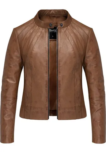 REPUBLIX Damen Echtleder Jacke Biker Zipper Lederjacke RJ-8004 Cognac XS