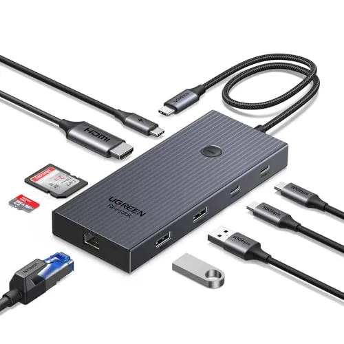UGREEN Revodok Pro 1091 USB C Hub – 9-in-1 Adapter mit 4K HDMI und Gigabit Ethernet - Vielseitiger USB-C Hub mit 10Gbps Datenübertragung, 4K HDMI und Gigabit Ethernet. Ideal für schnelle Verbindungen und umfassende Anschlussmöglichkeiten für MacBook, Surface, iPad Pro und mehr.