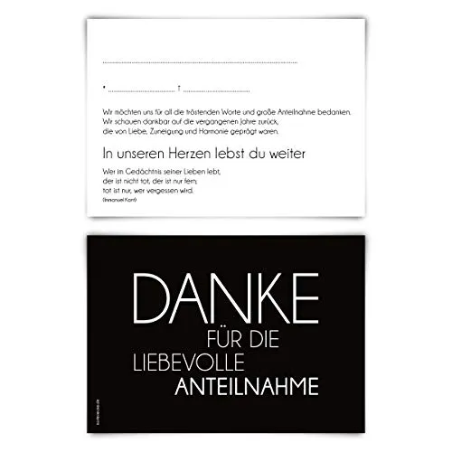 Trauerkarten Trauer Danksagungen 12 Stück Karten Set - Schlicht Vorausgefüllt