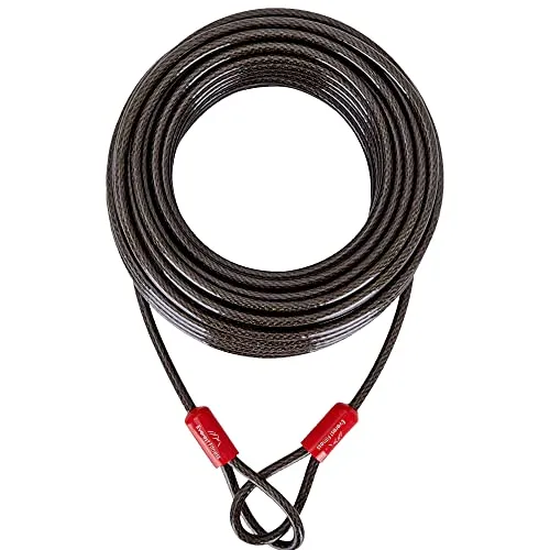 EVEREST FITNESS Schlaufenkabel 10m x 10mm - Kabelschloss schwarz - Universal Stahlseil - Drahtseil mit Ösen ummantelt - Sicherheitskabel für Fahrradschloss lang, Fahrradanhänger, Motorrad, Gartenmöbel