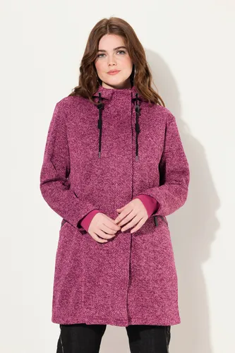 Ulla Popken Damen Plus Size Strickfleece-Jacke - Funktionsjacke in Dunkles Malve mit Kapuze und praktischem 2-Wege-Zipper für optimalen Tragekomfort und Funktionalität.