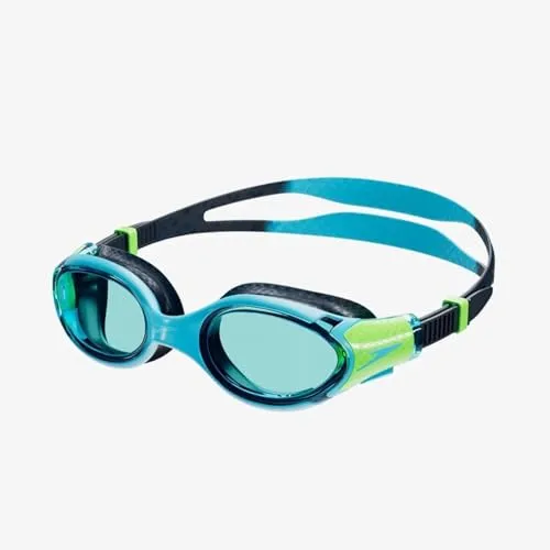 SPEEDO Kinder Brille BIOFUSE 2.0 JU BLUE/GREEN - Schwimmbrille für Kinder 6-14 Jahre, mit patentiertem Druckknopf-Mechanismus und superweichen Dichtungen für optimalen Komfort und Passform.