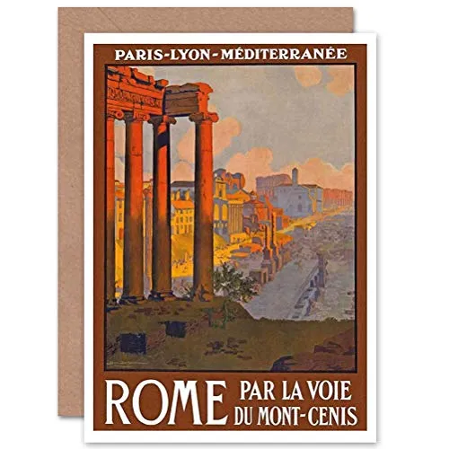 Wee Blue Coo Ruinen Des Forum Romanum, Vintage-Reiseanzeige Mit Eisenbahn Von Paris Nach Rom Weihnachtskarte