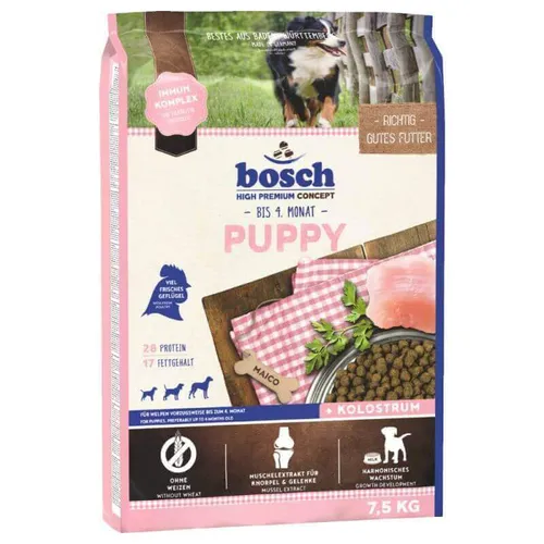 Bosch Puppy 7,5 kg - Hundefutter für Welpen, speziell angepasst für die Übergangszeit von Muttermilch zu fester Nahrung. Enthält Kolostrum zur Stärkung des Immunsystems und unterstützt die gesunde Entwicklung bis zum 4. Lebensmonat.
