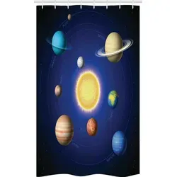 Abakuhaus Duschvorhang Badezimmer Deko Set aus Stoff mit Haken Breite 120 cm, Höhe 180 cm, Platz Sonnensystem mit Planeten bunt