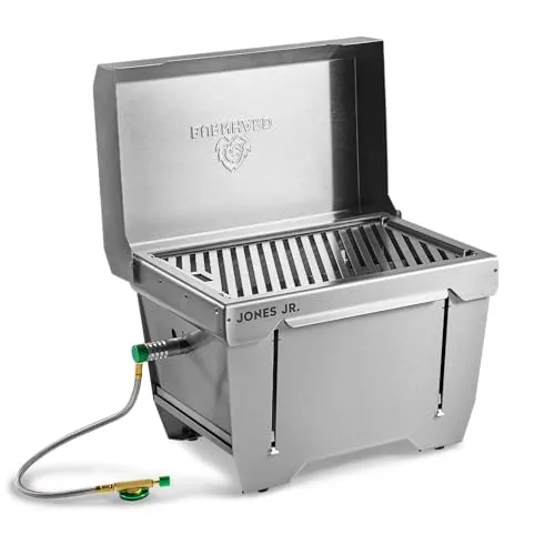 BURNHARD Gasgrill JONES Jr. - Klappgrill Edelstahl 1-Brenner - Grill in kompakter Größe mit stufenlos verstellbarem Brenner (3.2 kW) und hochwertigem Edelstahl. Ideal für unterwegs und beim Camping.
