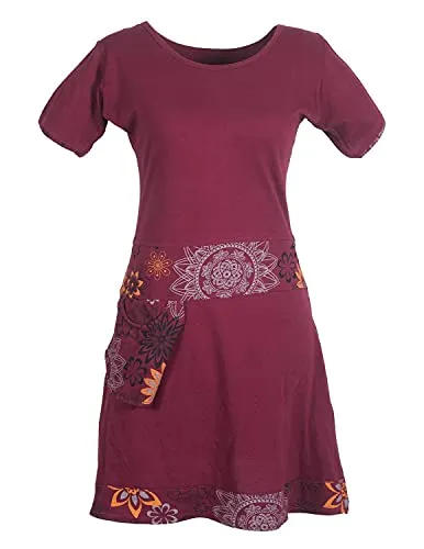 Vishes Damen Kurzarm Kleid Tunika mit Blumenmuster und Seitentasche dunkelrot 44-46 - Leichtes, kurzärmliges Sommerkleid im Hippiestil mit buntem Blumenmuster. Ideal für Freizeit, Urlaub oder Büro. Aus hochwertigem Baumwolljersey für angenehmen Tragekomfort.