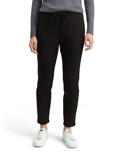 TOM TAILOR Damen Jersey Loose Fit Stoffhose - Jogger-Stil in Deep Black - Damen-Hosen im Jogger-Stil aus weichem Jersey-Stoff mit elastischem Hosenbund und Kordelzug für hohen Tragekomfort. Ideal für Freizeit und Büro.